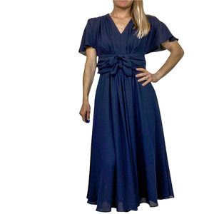 Gal Meets Glam Jane Navy Tie Waist Midi Dress Size 2